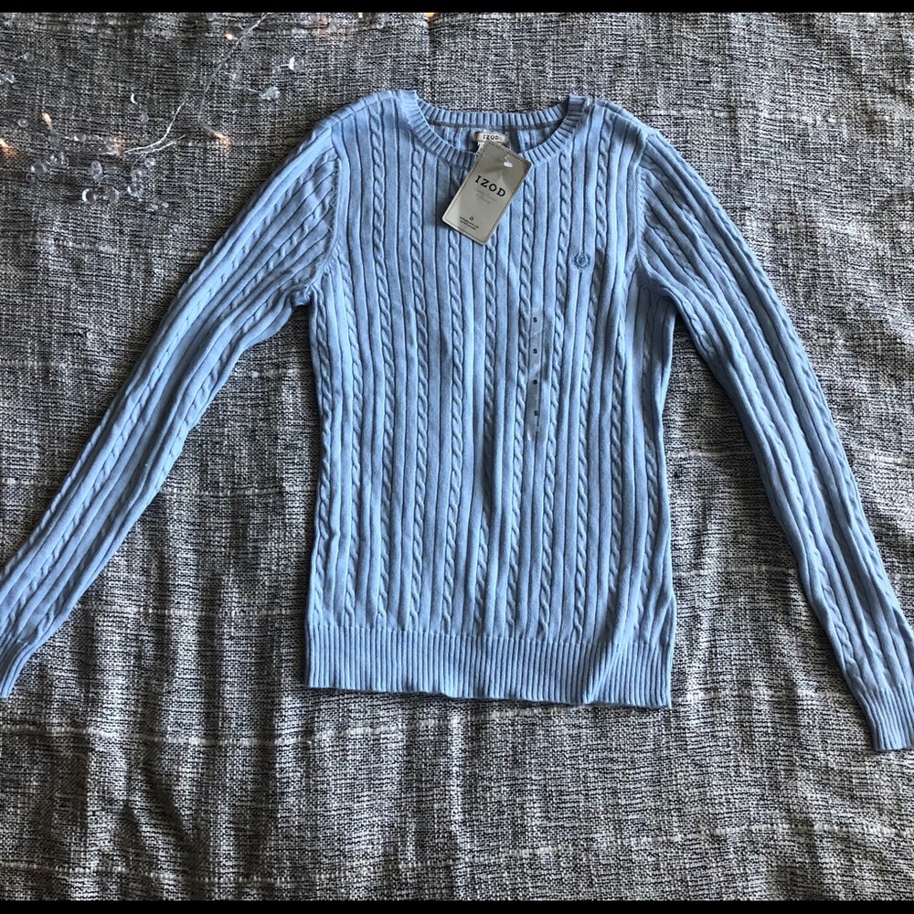 “Izod” Baby Blue Cable Knit Pullover Sweater NWT